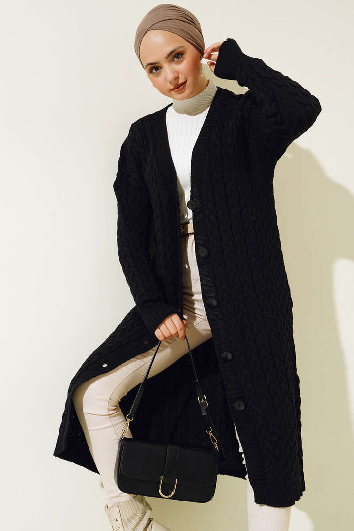 BNG Women Buttoned Long Knit Cardigan Black - Clermont