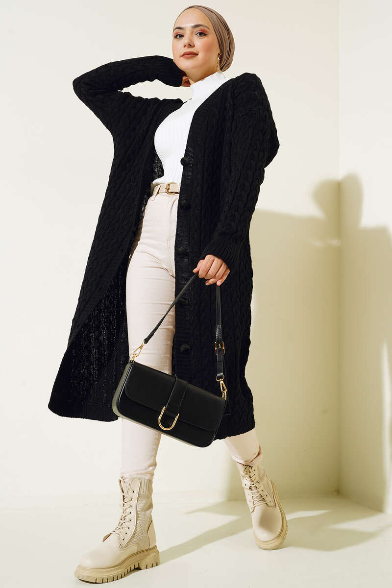 BNG Women Buttoned Long Knit Cardigan Black - Clermont