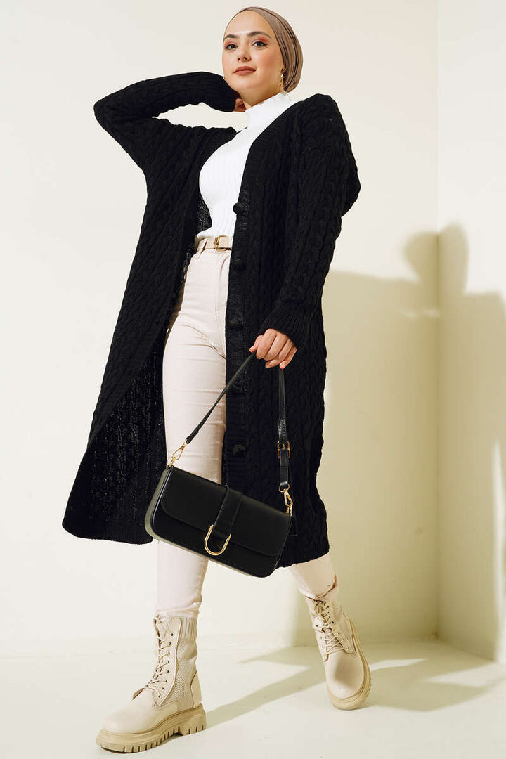 BNG Women Buttoned Long Knit Cardigan Black - Clermont