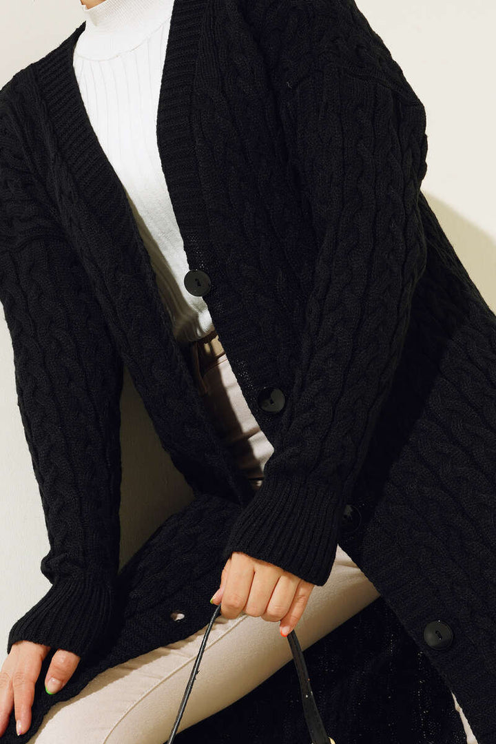 BNG Women Buttoned Long Knit Cardigan Black - Clermont