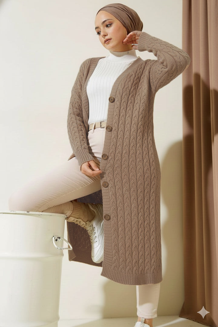 BNG Women Buttoned Long Knit Cardigan Mink - Keizer