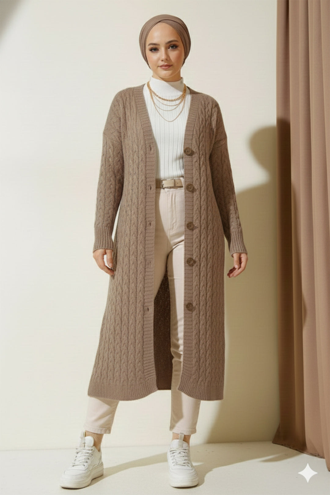 BNG Women Buttoned Long Knit Cardigan Mink - Keizer