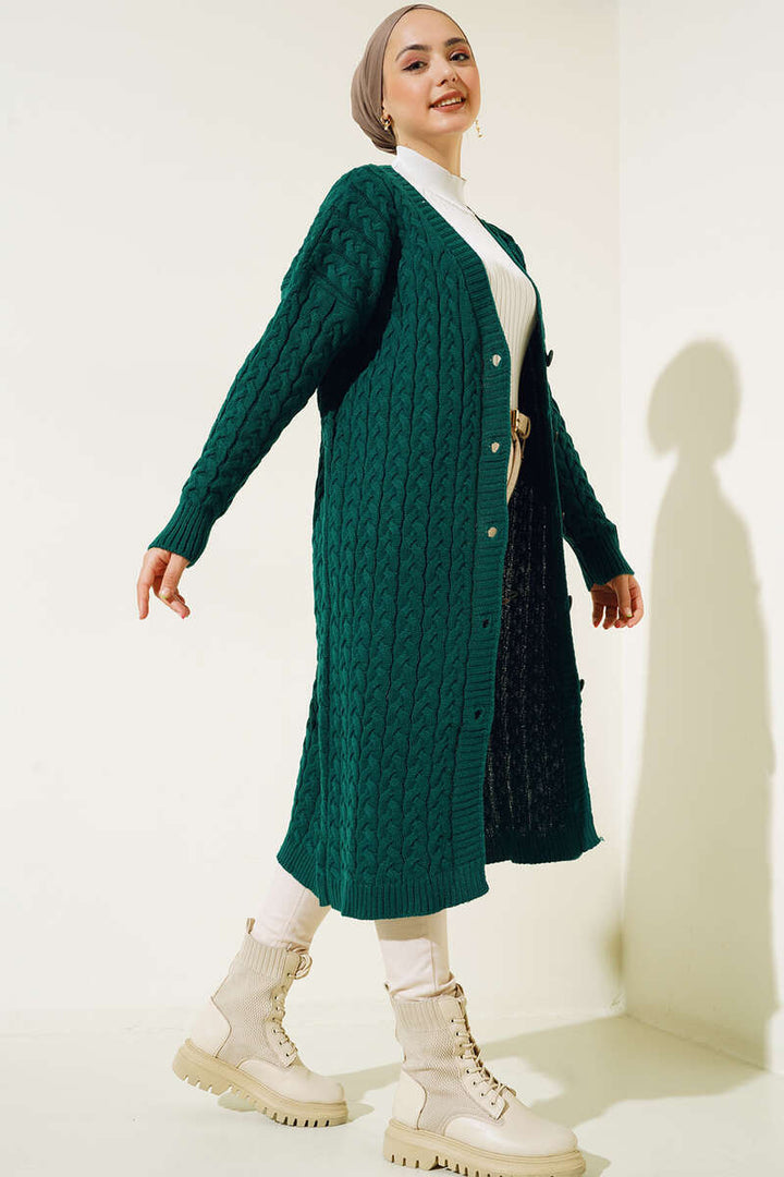BNG Women Buttoned Long Knit Cardigan Emerald Green - Clermont