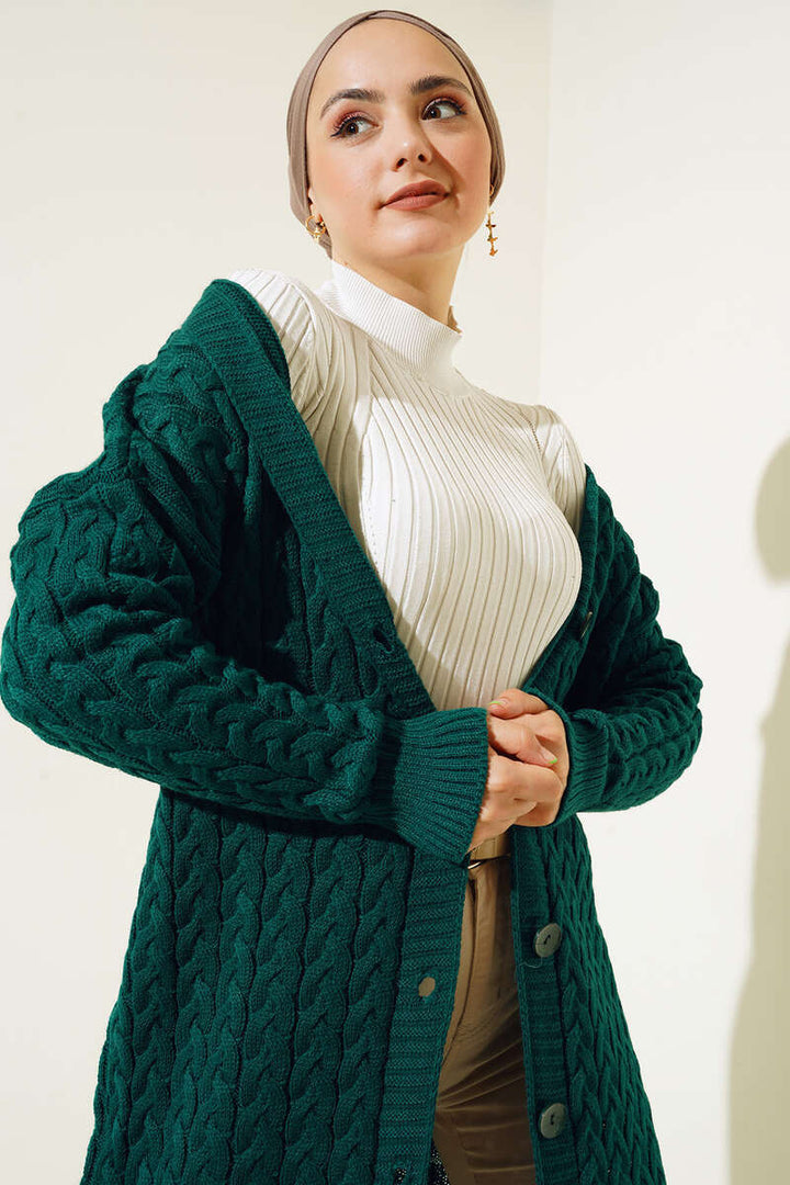 BNG Women Buttoned Long Knit Cardigan Emerald Green - Clermont