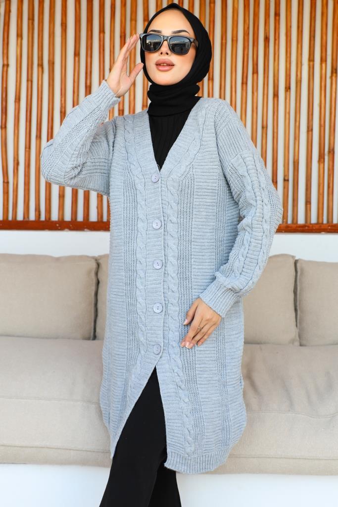 BNG سترة نسائية طويلة متماسكة بأزرار رمادية - كليرمونت