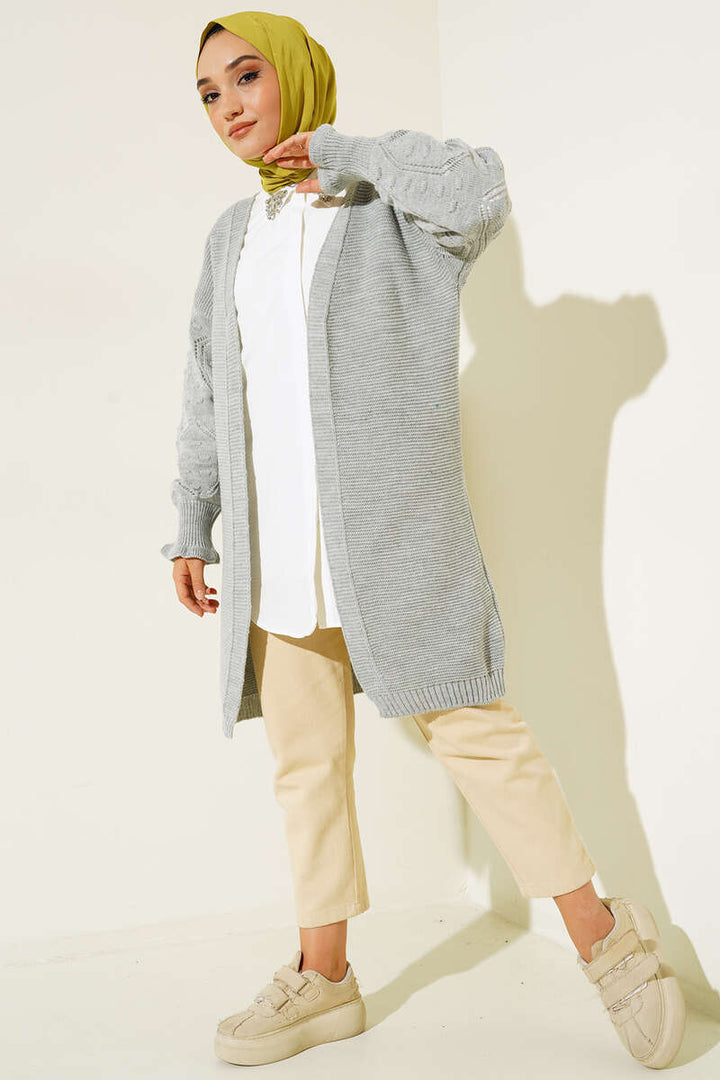 BNG Women Raised Arm Detailed Knit Cardigan Gray - Clermont