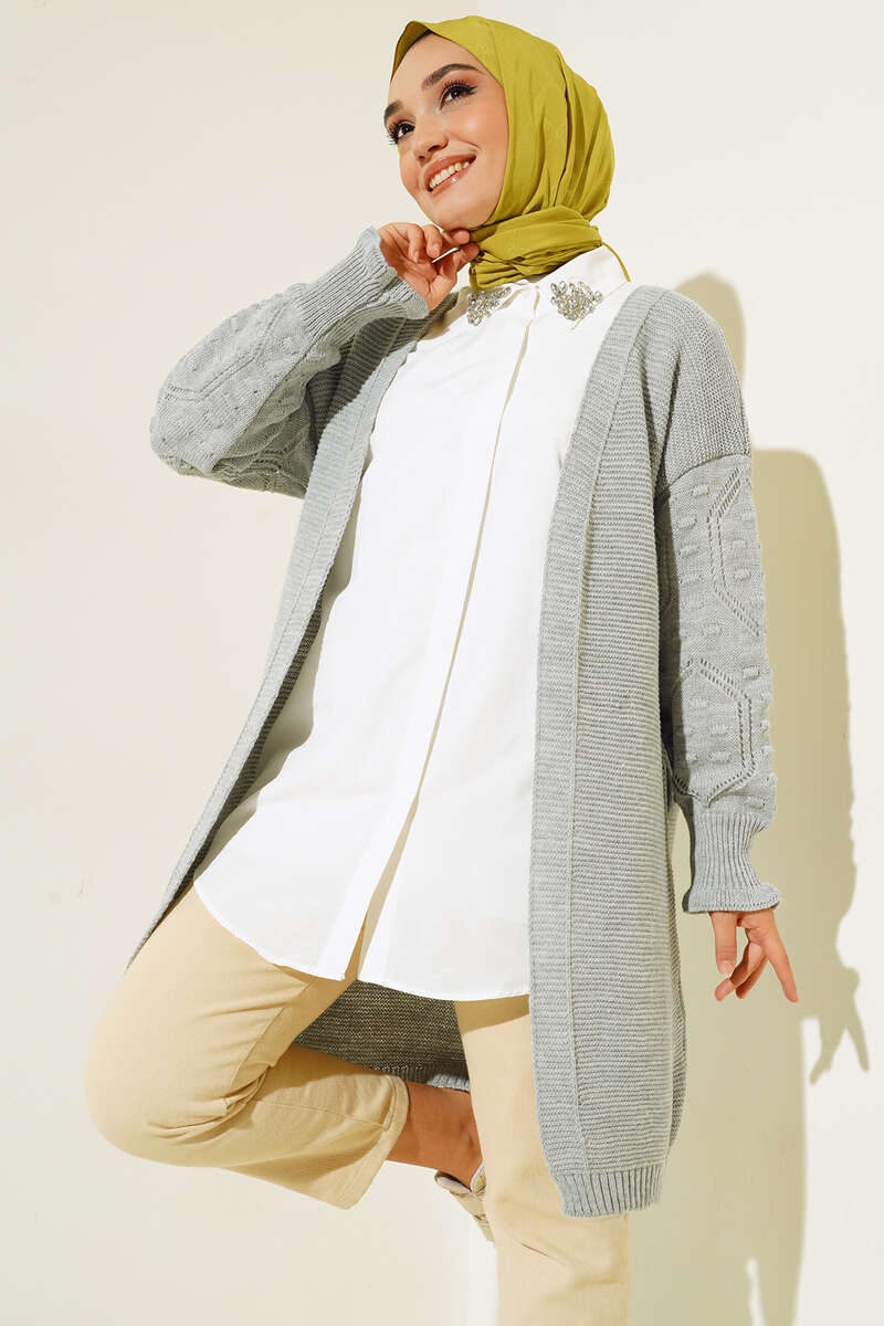 BNG Women Raised Arm Detailed Knit Cardigan Gray - Clermont