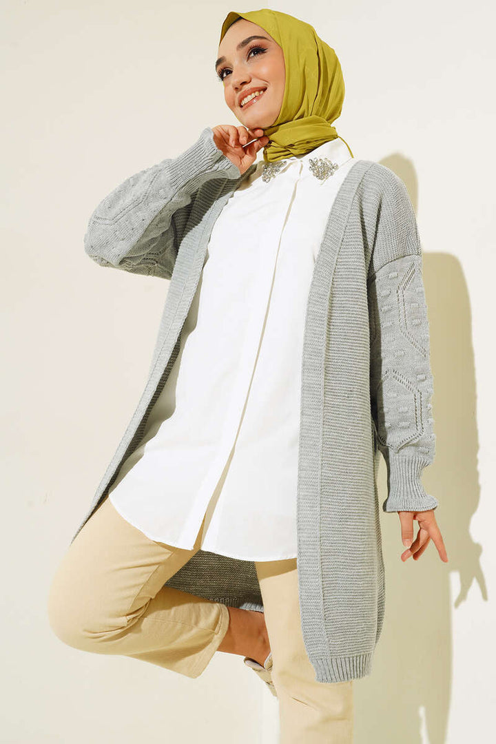 BNG Women Raised Arm Detailed Knit Cardigan Gray - Clermont