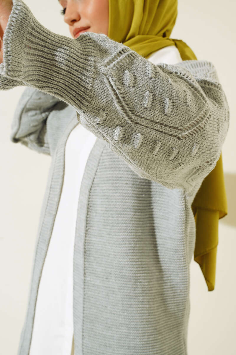 BNG Women Raised Arm Detailed Knit Cardigan Gray - Clermont