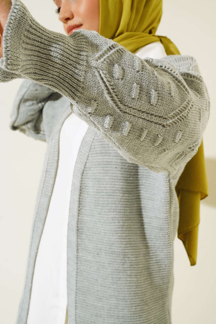 BNG Women Raised Arm Detailed Knit Cardigan Gray - Clermont