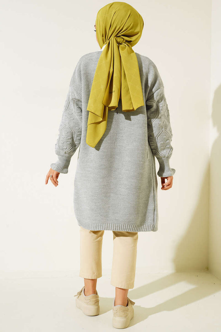 BNG Women Raised Arm Detailed Knit Cardigan Gray - Clermont