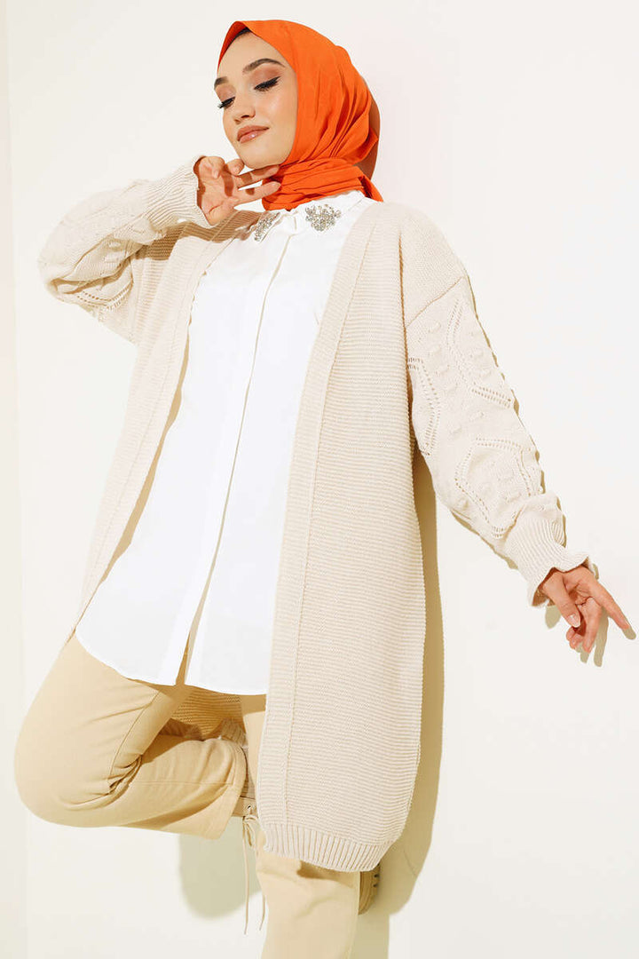 BNG Women Raised Arm Detailed Knit Cardigan Stone Color - Clermont