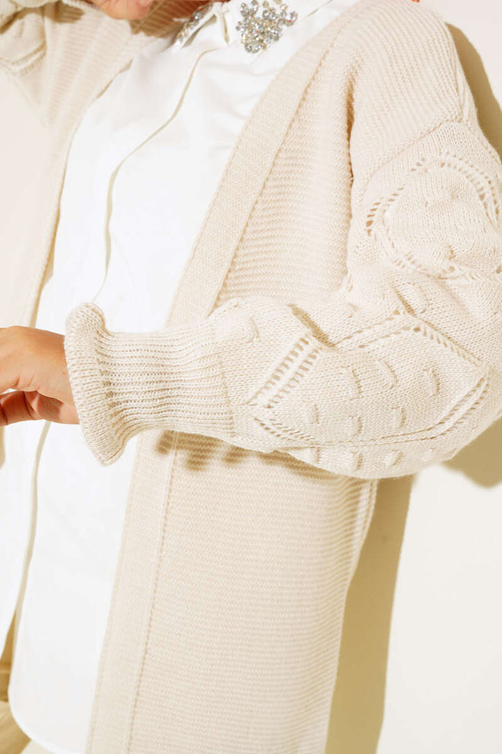 BNG Women Raised Arm Detailed Knit Cardigan Stone Color - Clermont
