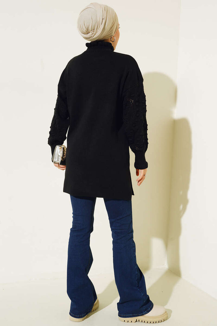 BNG Women Detailed Half Fisherman Collar Sweater Black - Clermont