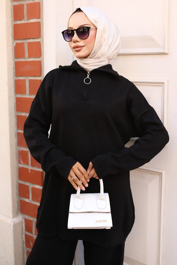 BNG Women Black Zippered Knitwear Set - Clermont