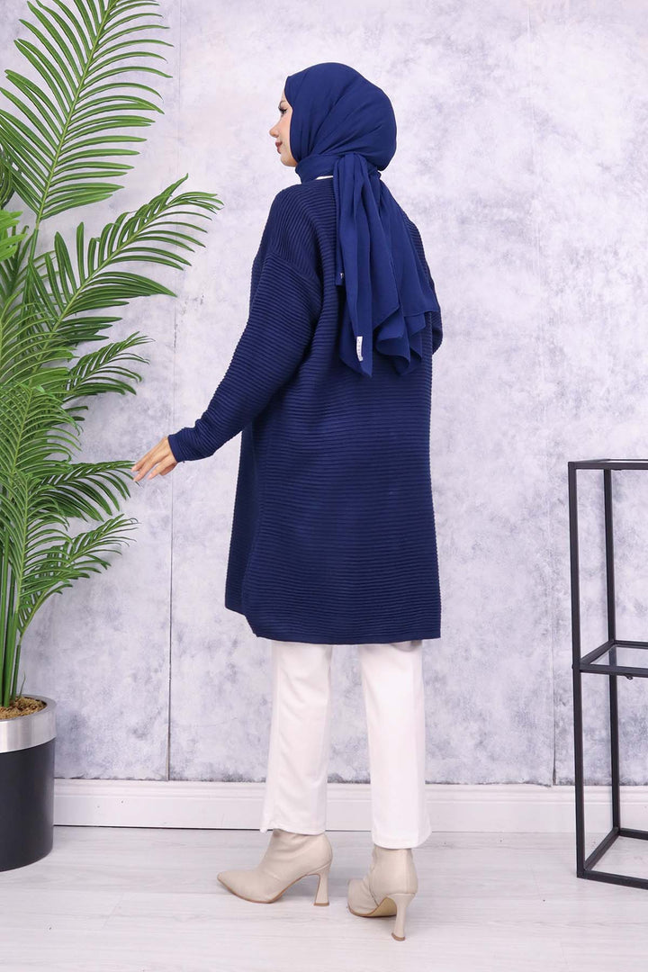 BNG Women Button Detailed Ribbed Cardigan Navy - Valle Hermoso