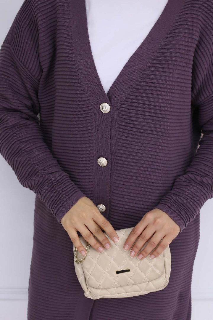 BNG Women Button Detailed Ribbed Cardigan Purple 3091 - Cuetzalan