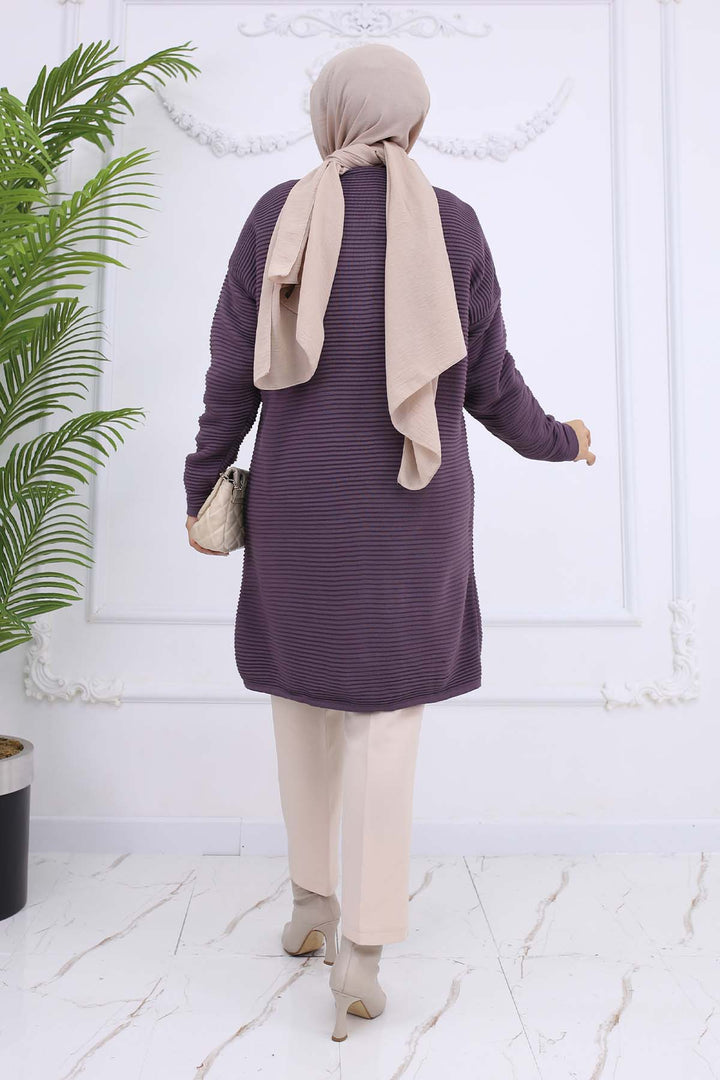 BNG Women Button Detailed Ribbed Cardigan Purple 3091 - Cuetzalan