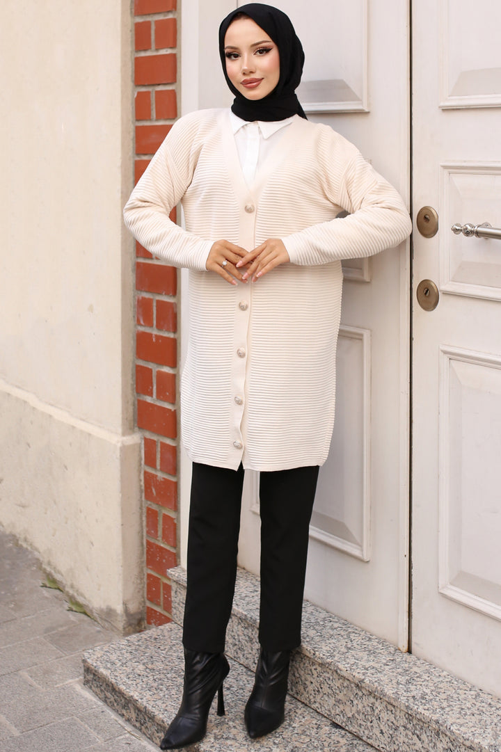 BNG Women Button Detailed Ribbed Cardigan Stone Color - Clermont