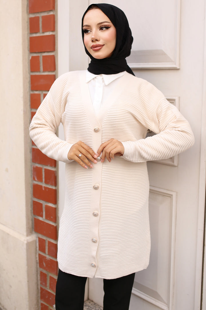 BNG Women Button Detailed Ribbed Cardigan Stone Color - Clermont