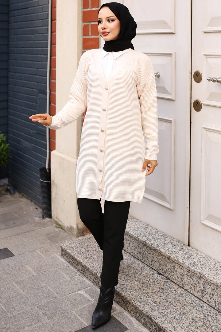 BNG Women Button Detailed Ribbed Cardigan Stone Color - Clermont