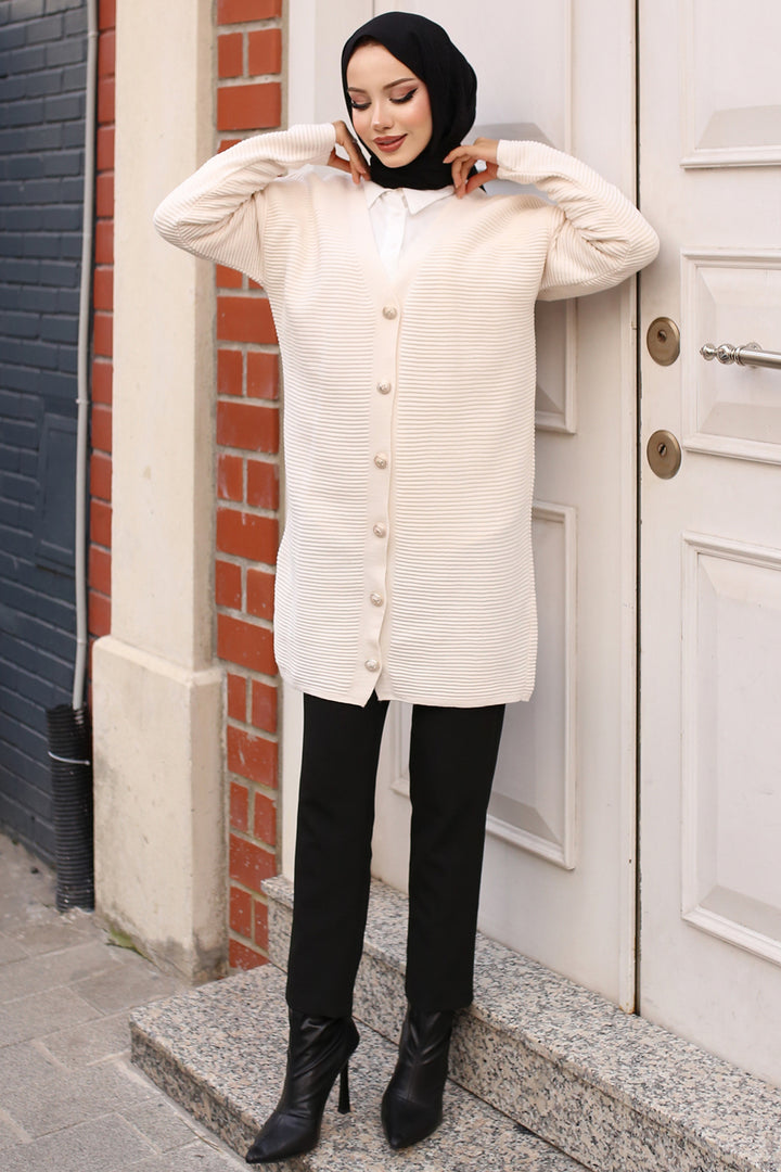 BNG Women Button Detailed Ribbed Cardigan Stone Color - Clermont