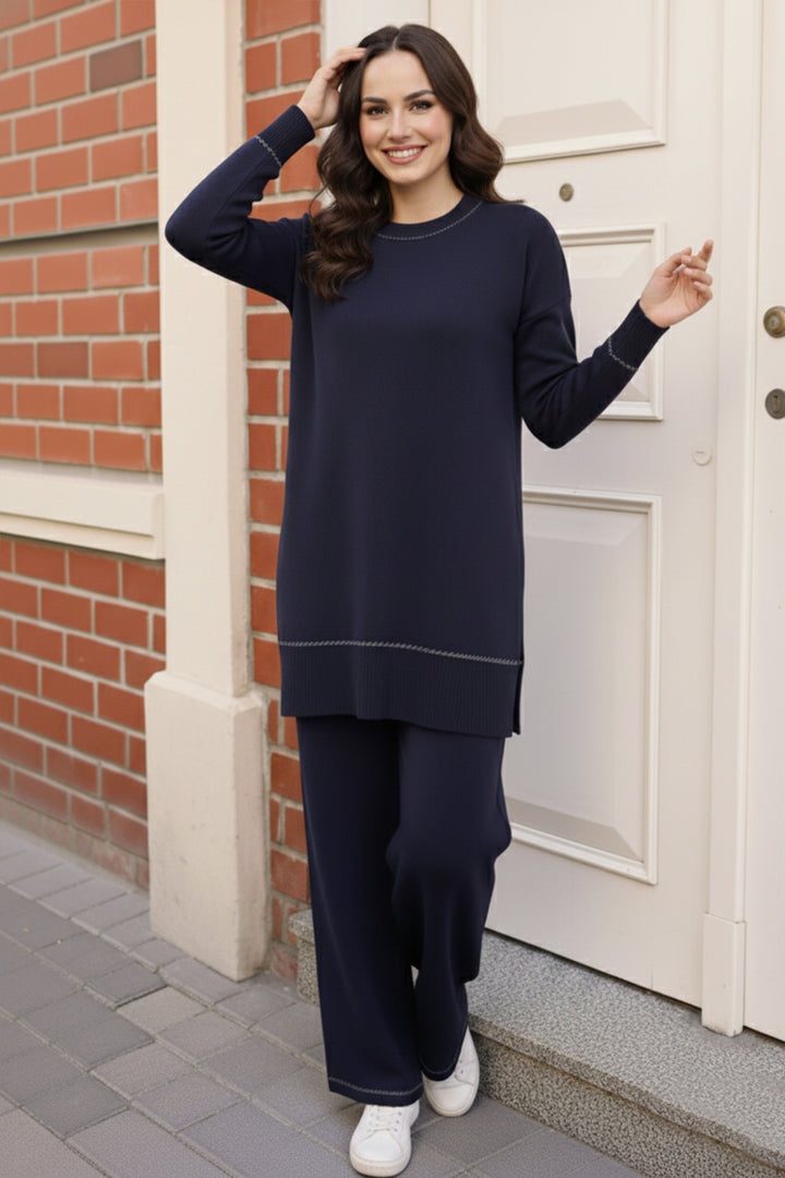 BNG Women Striped Knit Suit Navy - Trento