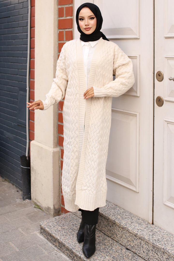 BNG Women Braided Long Knit Cardigan in Ecru - Clermont