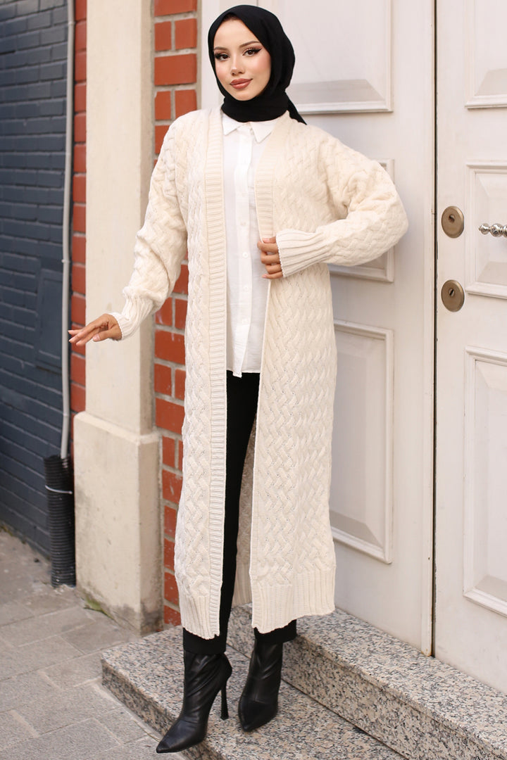 BNG Women Braided Long Knit Cardigan in Ecru - Clermont
