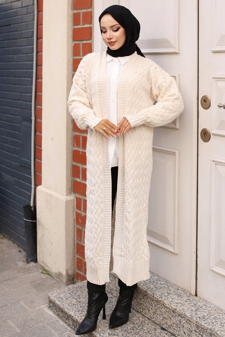 BNG Women Braided Long Knit Cardigan in Ecru - Clermont