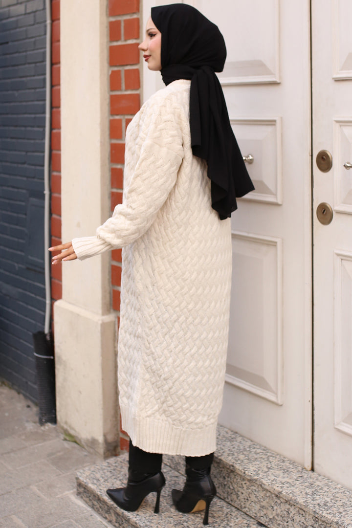 BNG Women Braided Long Knit Cardigan in Ecru - Clermont