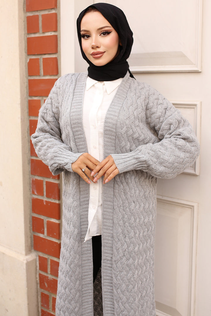 BNG Women Hair Braided Long Knit Cardigan Gray - Clermont