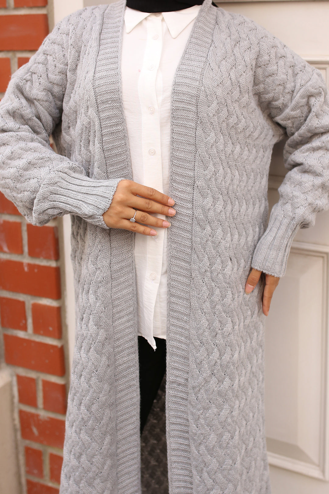 BNG Women Hair Braided Long Knit Cardigan Gray - Clermont