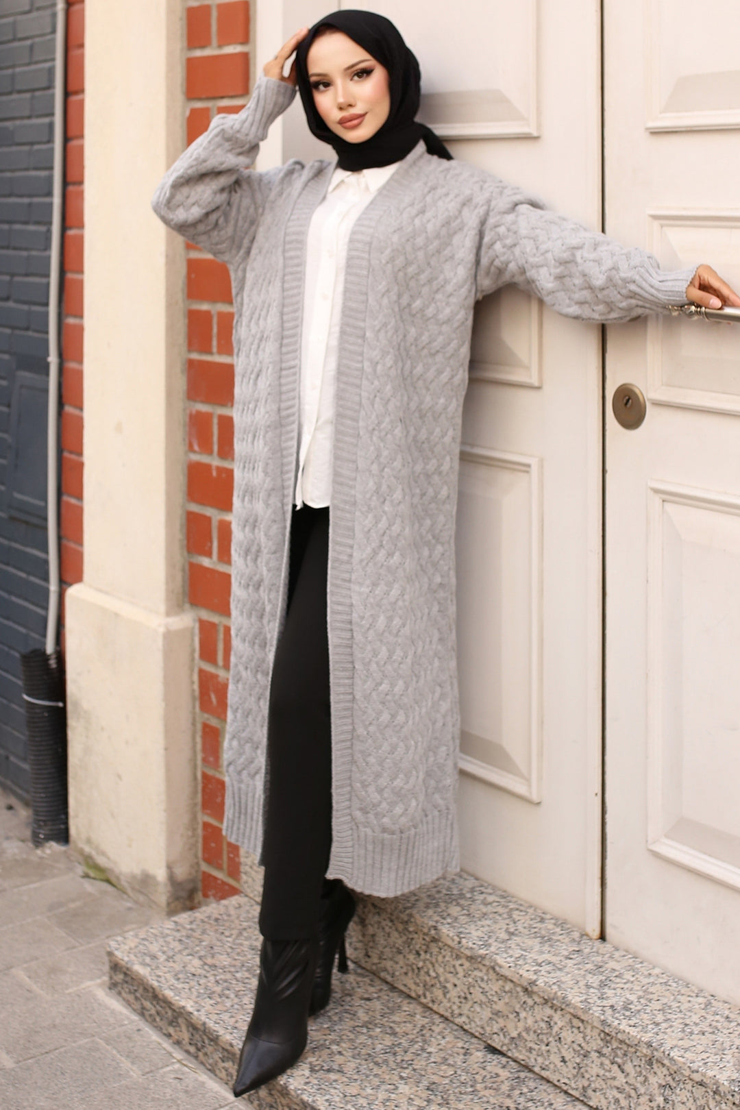 BNG Women Hair Braided Long Knit Cardigan Gray - Clermont