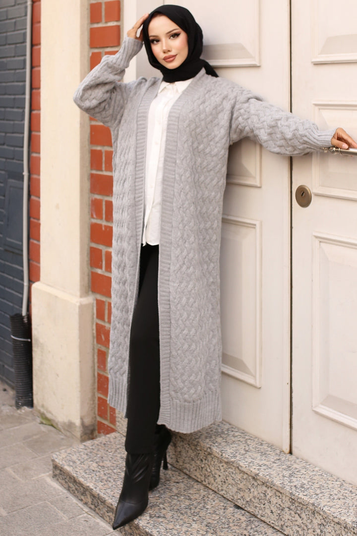 BNG Women Hair Braided Long Knit Cardigan Gray - Clermont