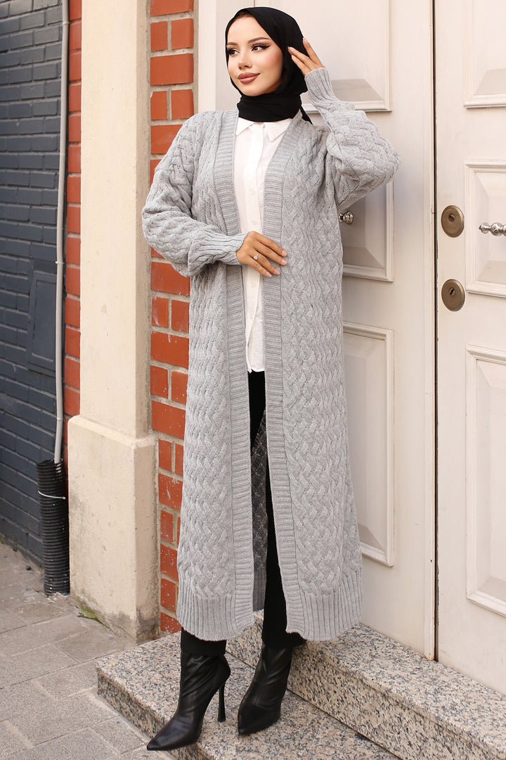BNG Women Hair Braided Long Knit Cardigan Gray - Clermont
