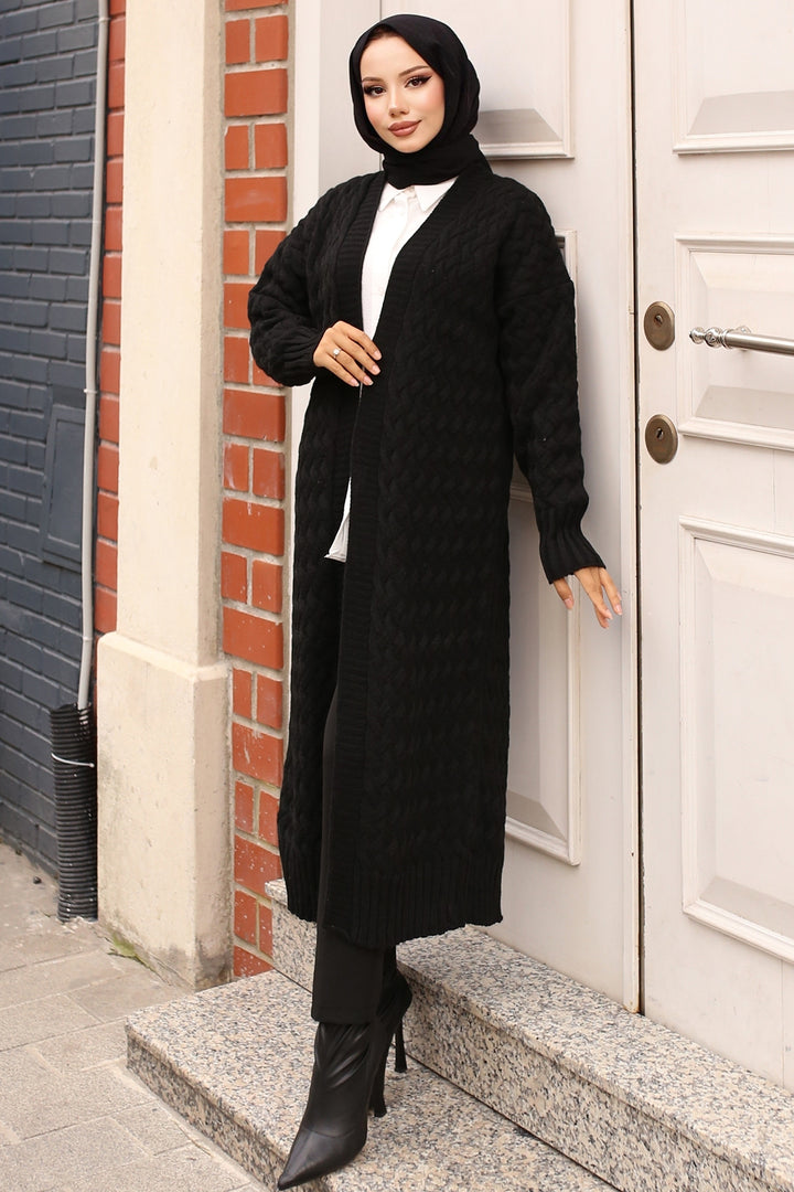 BNG Women Hair Braided Long Knit Cardigan Black - Clermont