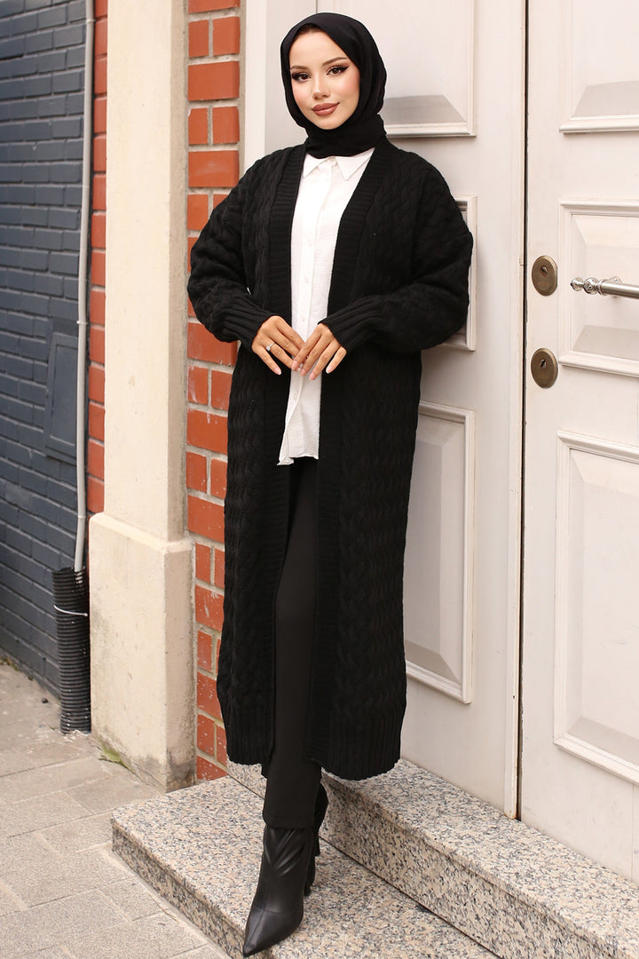 BNG Women Hair Braided Long Knit Cardigan Black - Clermont