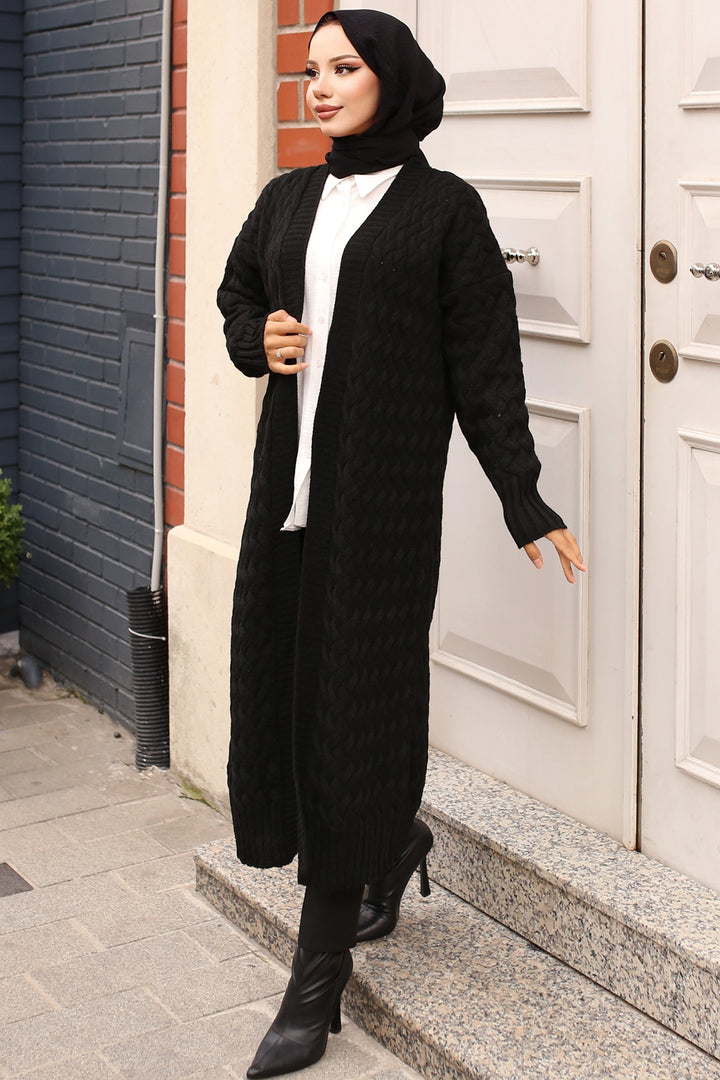BNG Women Hair Braided Long Knit Cardigan Black - Clermont