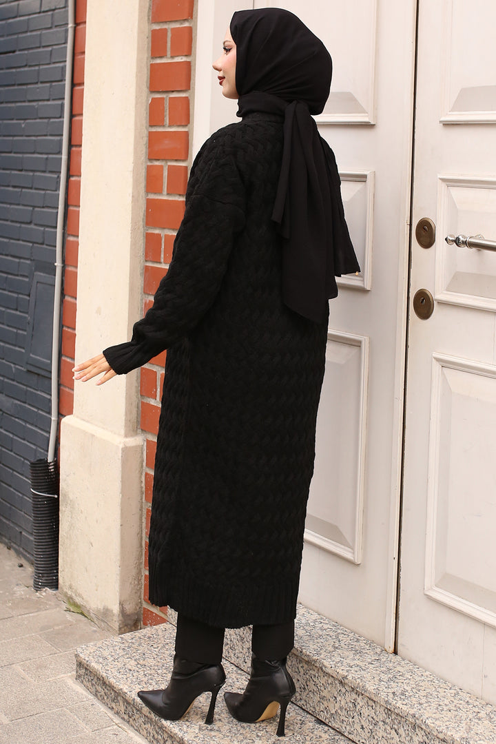 BNG Women Hair Braided Long Knit Cardigan Black - Clermont