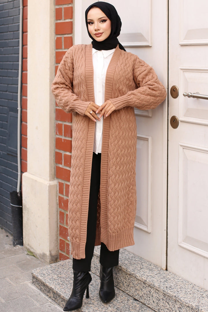 BNG Women Braided Long Knit Cardigan Mink - Clermont