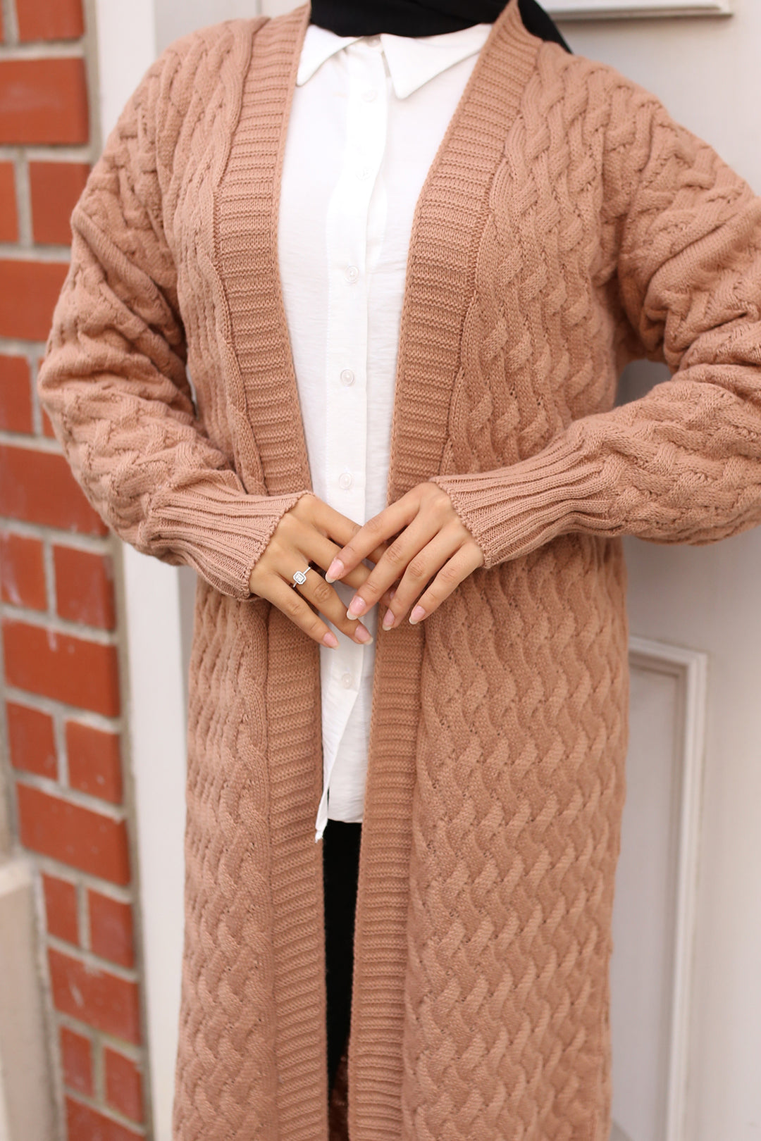 BNG Women Braided Long Knit Cardigan Mink - Clermont