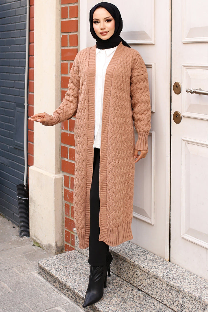 BNG Women Braided Long Knit Cardigan Mink - Clermont