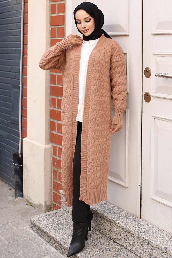 BNG Women Braided Long Knit Cardigan Mink - Clermont