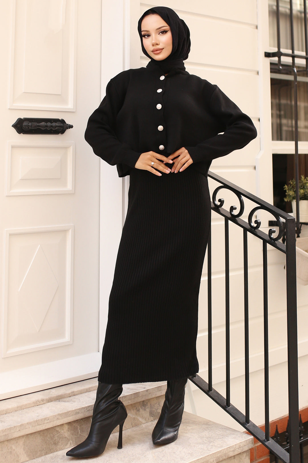 BNG Women Button Detailed Cardigan Knit Set Black - Clermont