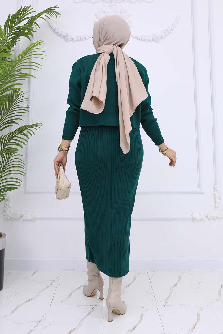 BNG Women Düğme Detaylı Jile Triko Takım Zümrüt Yeşili 3064 - Zaporizhzhia