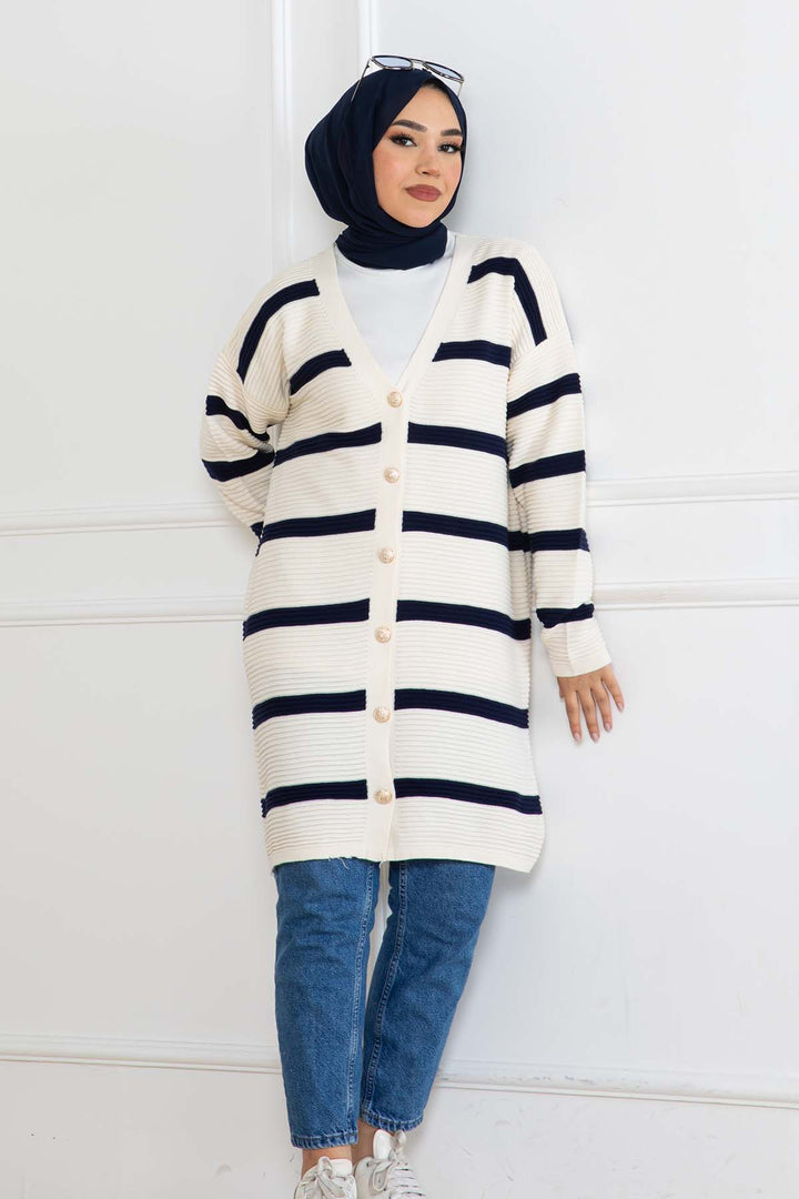BNG Women Ribbed Striped Knit Cardigan Cream 3090 - Teijlingen
