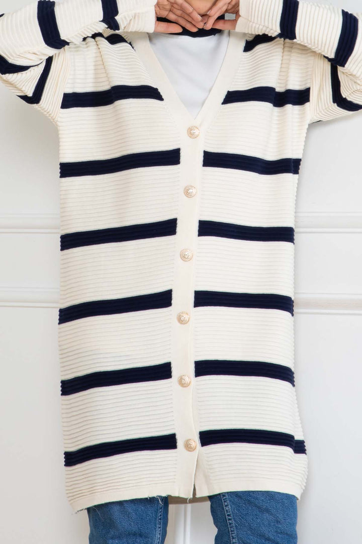 BNG Women Ribbed Striped Knit Cardigan Cream 3090 - Teijlingen