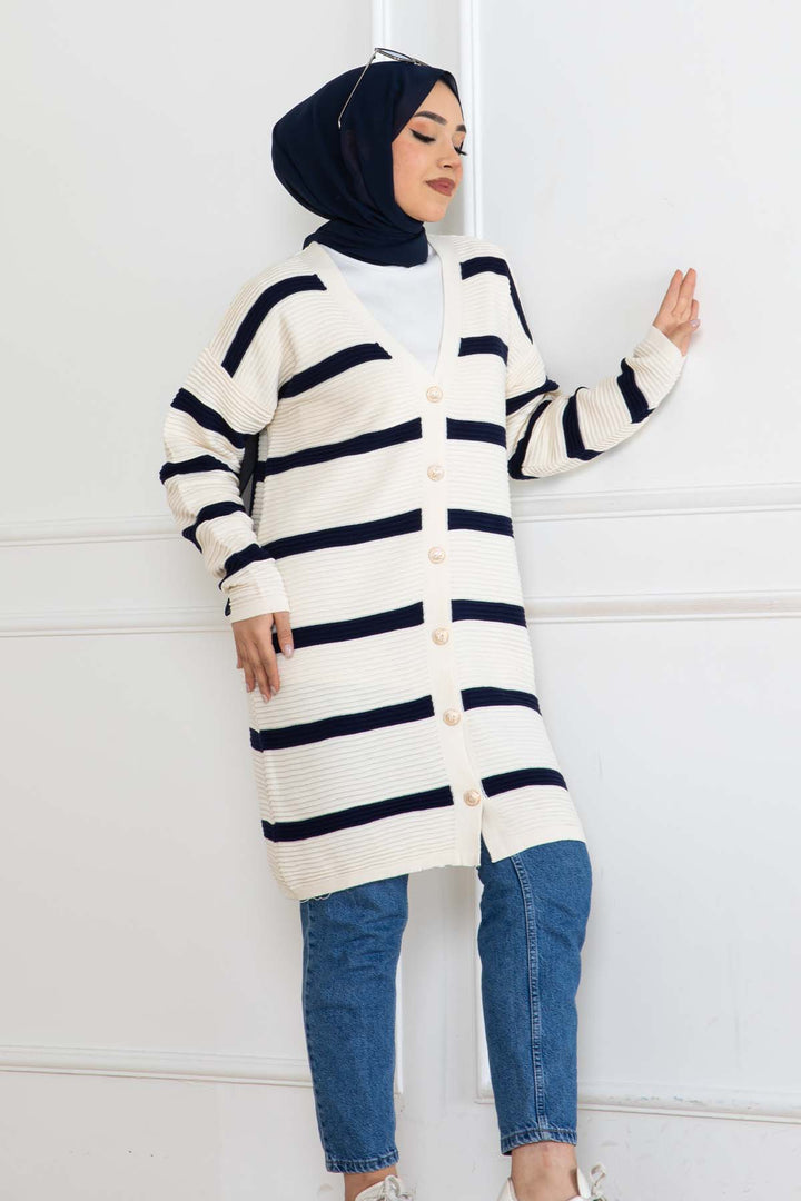 BNG Women Ribbed Striped Knit Cardigan Cream 3090 - Teijlingen