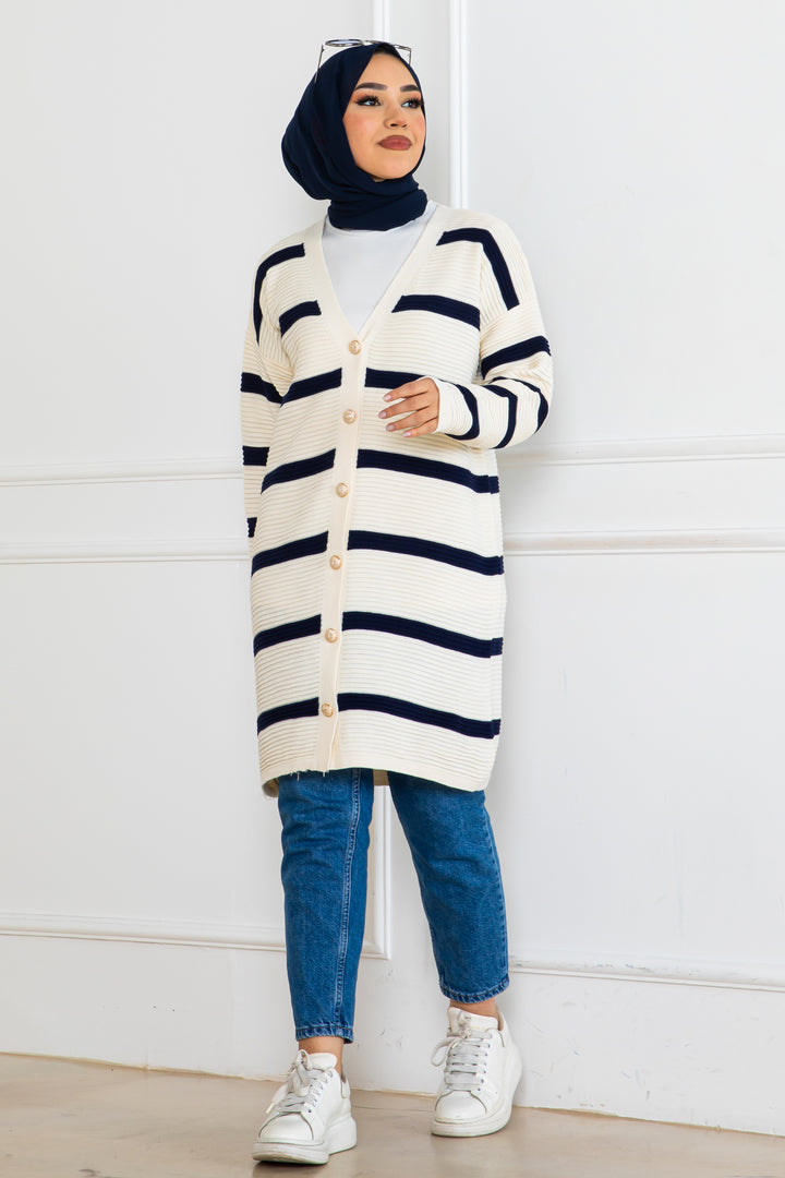BNG Women Ribbed Striped Knit Cardigan Cream 3090 - Teijlingen